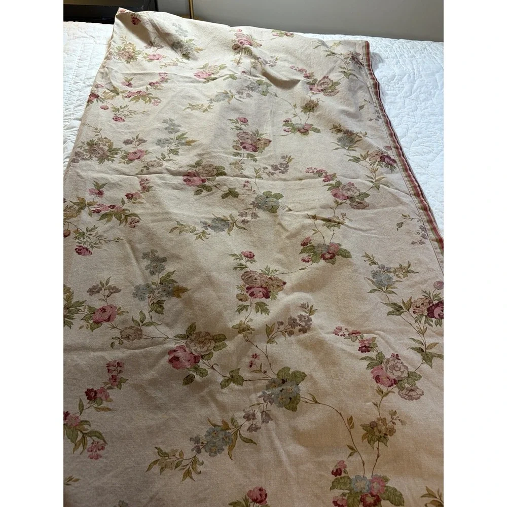 Reversible Cotton Tablecloth Cottage Floral Stripe 58x100 Pink Green Blue